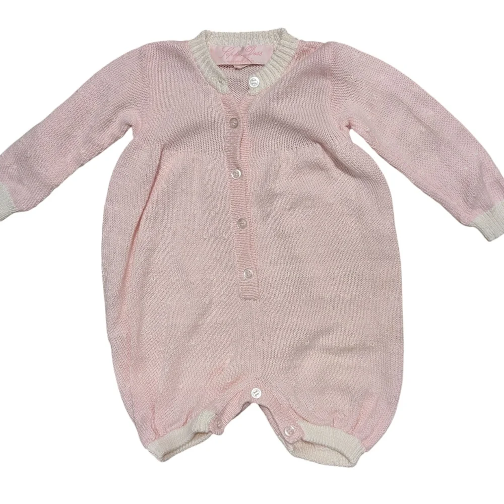 Sophie Dess Creations Paris Cotton Textured‎ Knit Pink Romper 3 Months